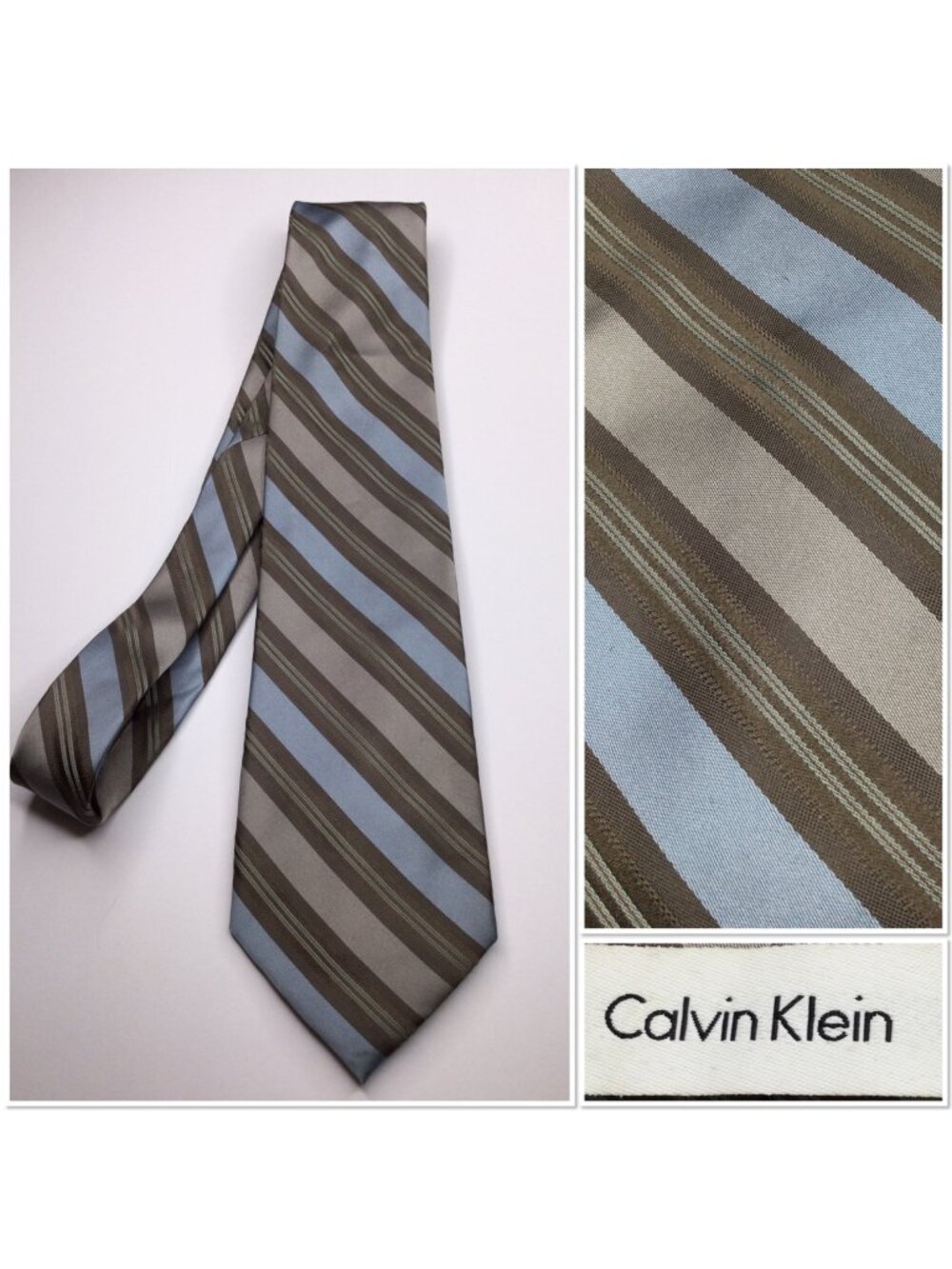 Calvin Klein Mens Silk Striped Tie Brown & Blue Preppy Academia Corpcore